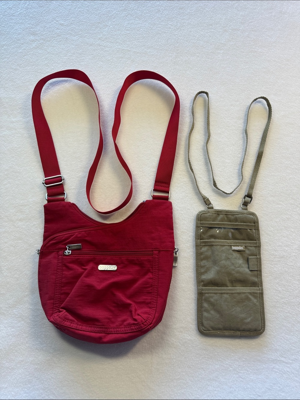 Baggallini Red Crossbody Bag with Tan Travel Pouch